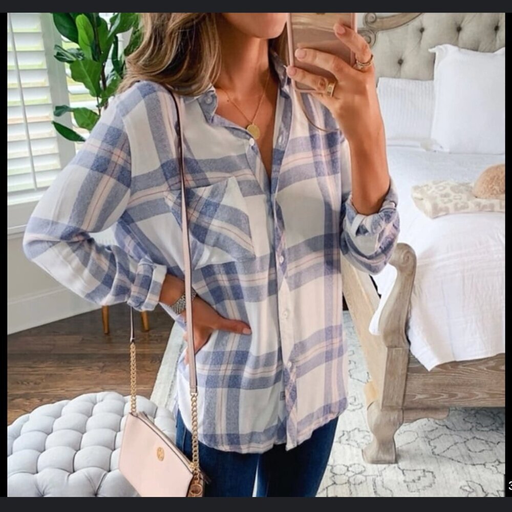 Rails Blue and White Plaid Button-Down Shirt